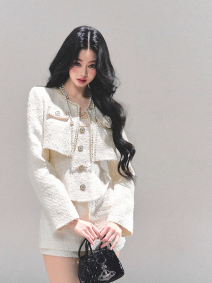 月亮落下之前 “Whispers of Cream” Tweed-Inspired 3-Piece Set