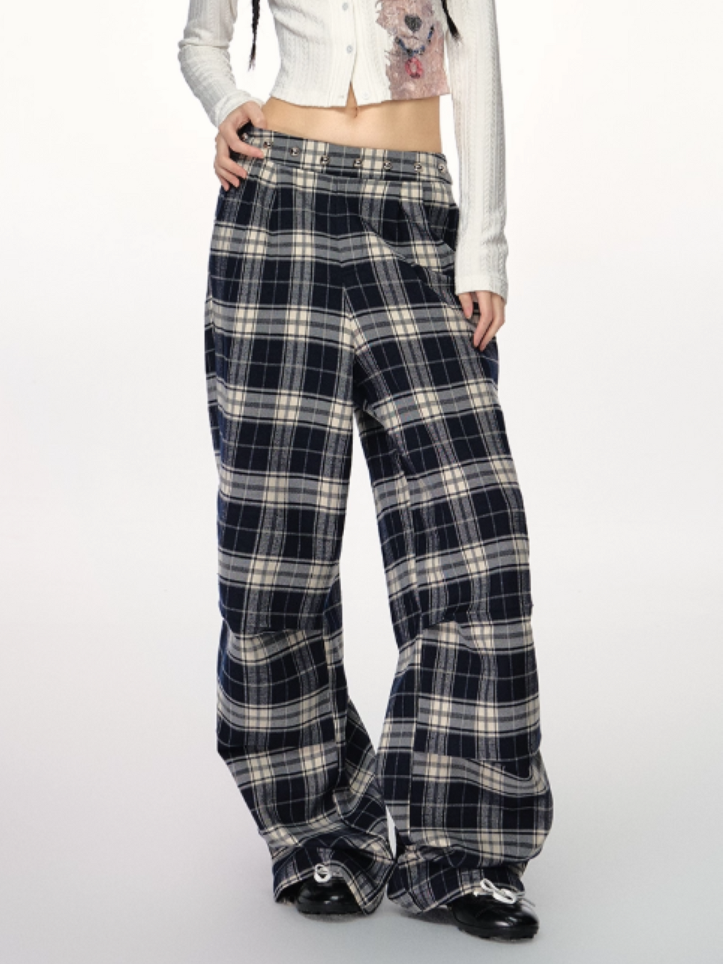 PCH - Black & White Plaid Wide-Leg Pants