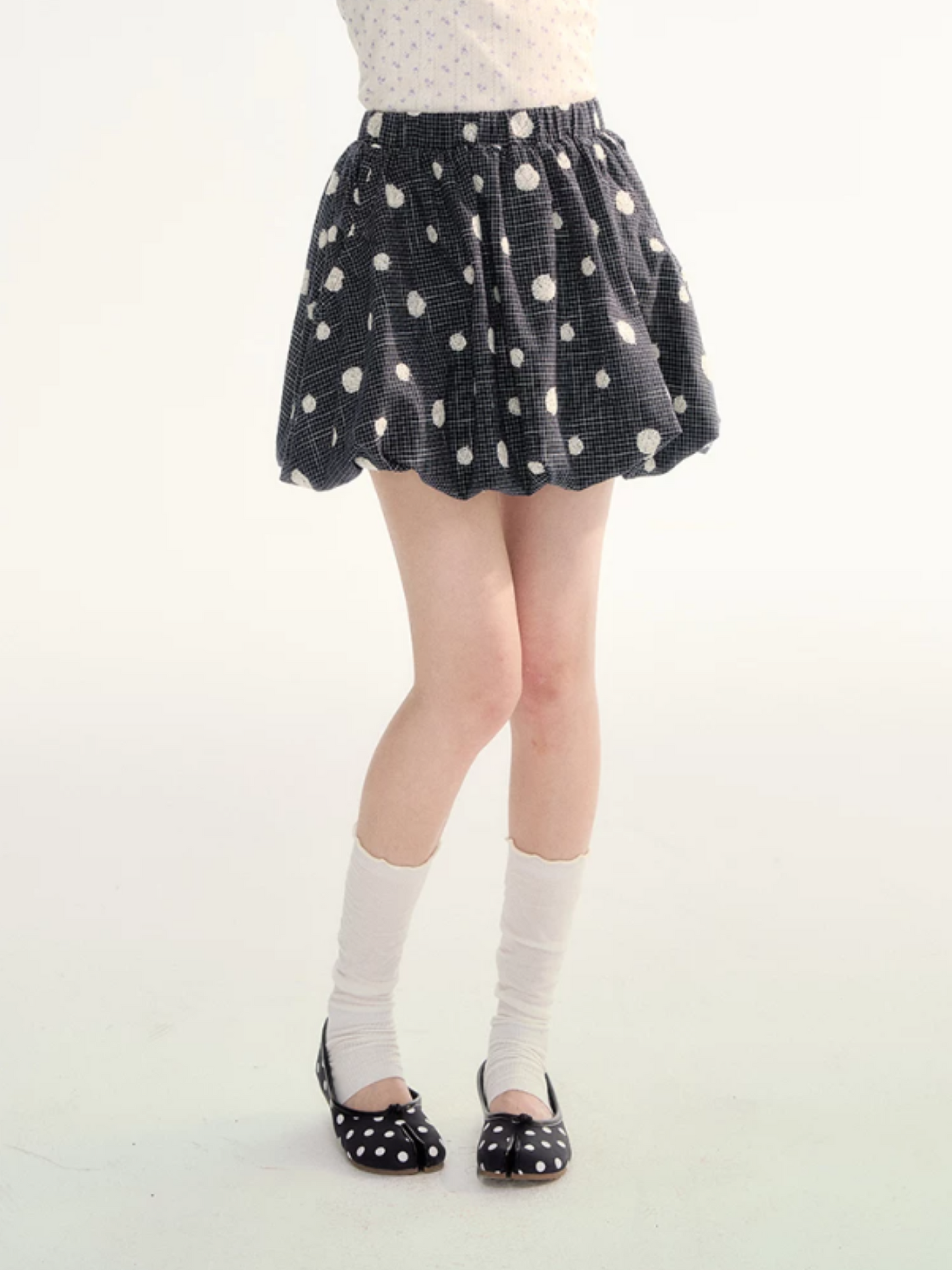 Navy Plaid Flocked Polka Dot Bubble Skirt WW2026070