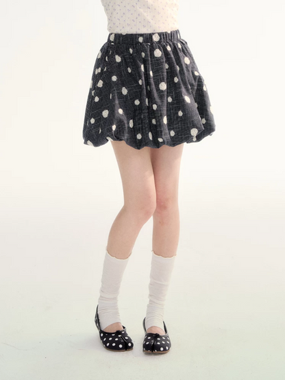 Navy Plaid Flocked Polka Dot Bubble Skirt WW2026070