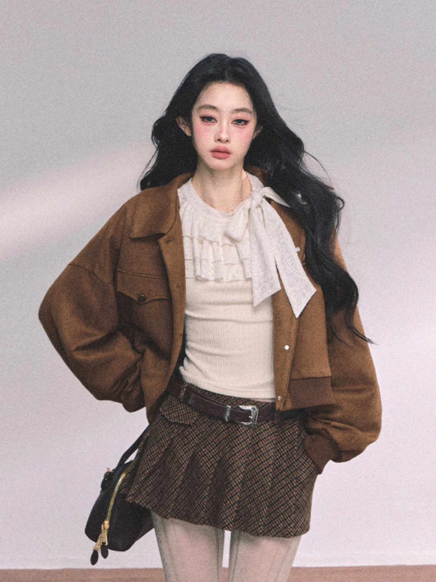 少也眼 Moon-lit Ruffle Lace Knit Layered Long Sleeve Top