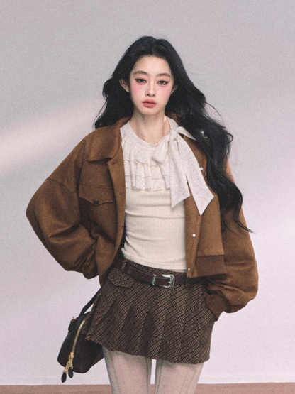 少也眼 Moon-lit Ruffle Lace Knit Layered Long Sleeve Top