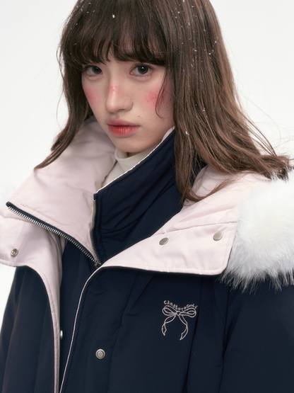 "Snow Velvet Sweetberry" Layered Down Jacket – Navy LL2025324