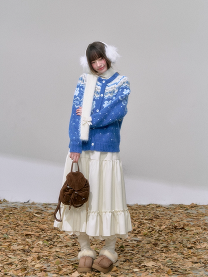 "软绒蓓蕾" Ivory Ruffle Midi Skirt