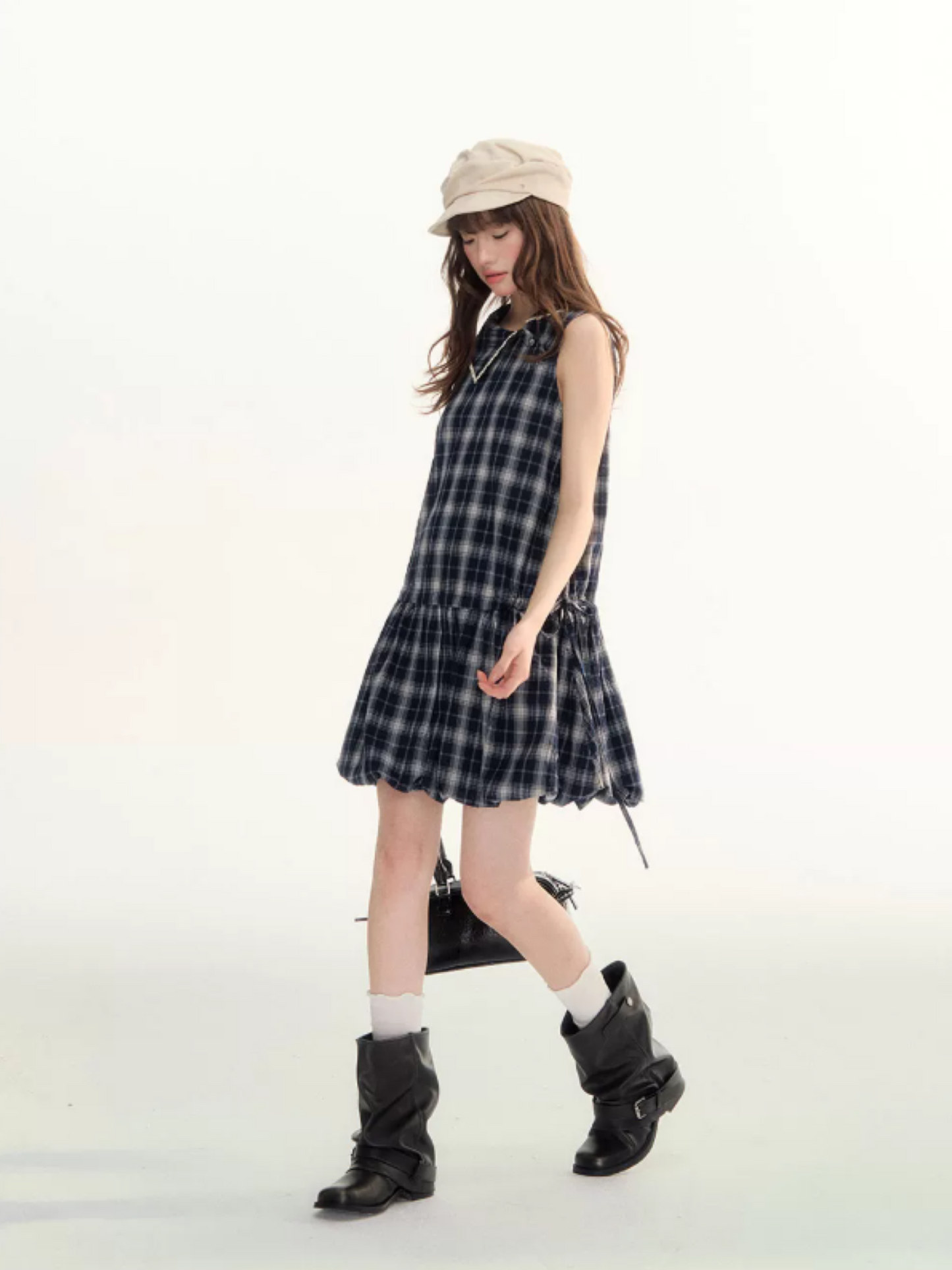 Blue Plaid Bubble Hem Dress  LL2026089