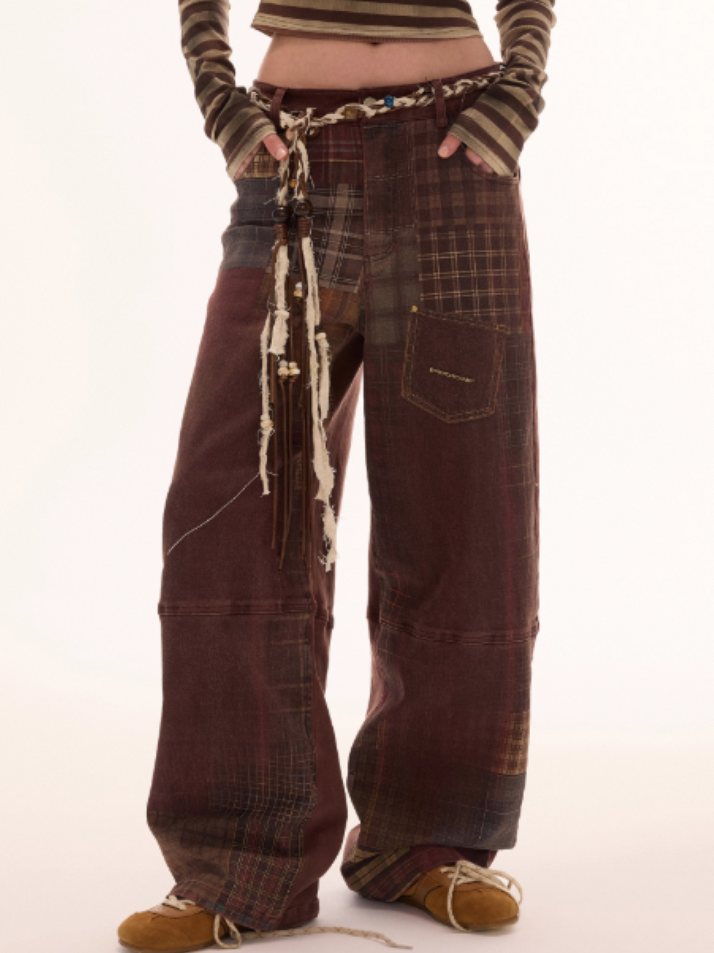 MAMC - Vintage Plaid Print Brown Jeans