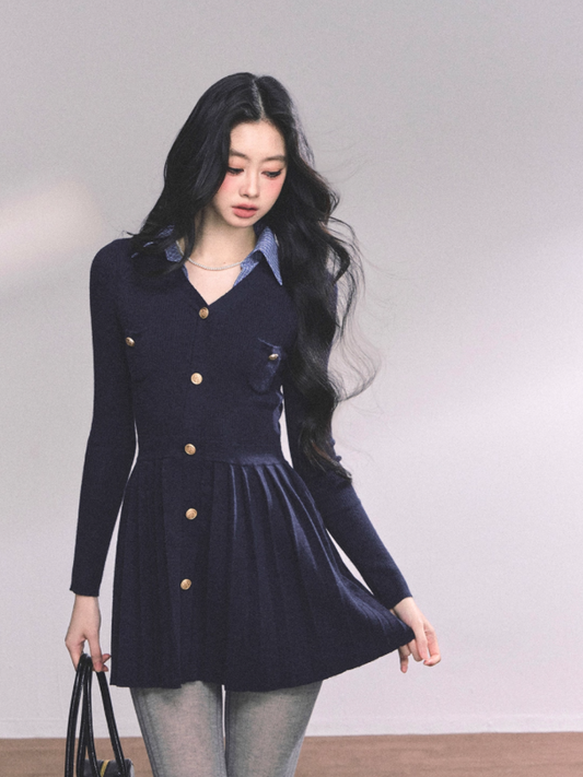 少也眼 Paisley Notes Faux Two-Piece Knitted Dress