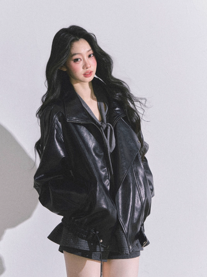 少也眼 Cool Girl American Biker PU Leather Jacket