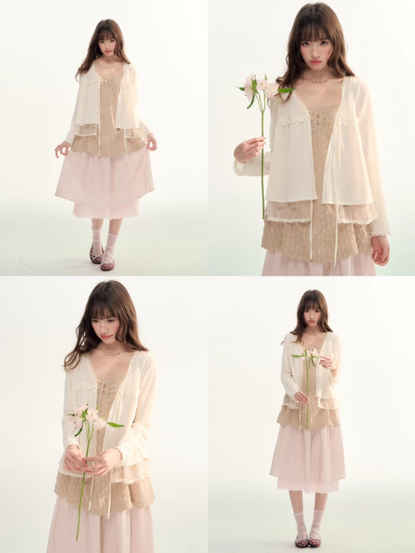 Soft Lace Tie-Front Cardigan & Cami Set LL2026100