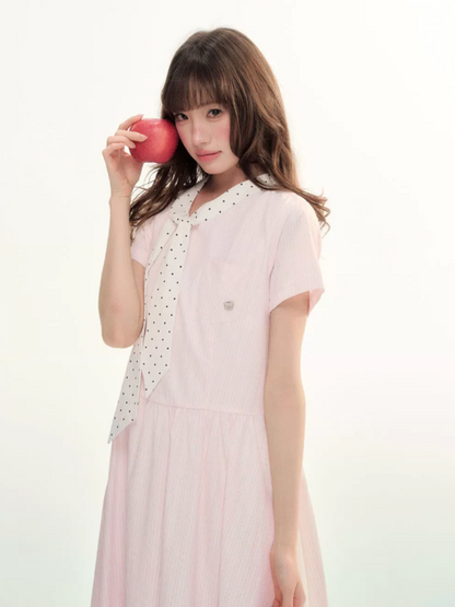 "Summer Ribbon Letter" Tie-Neck Preppy Dress LL2026016