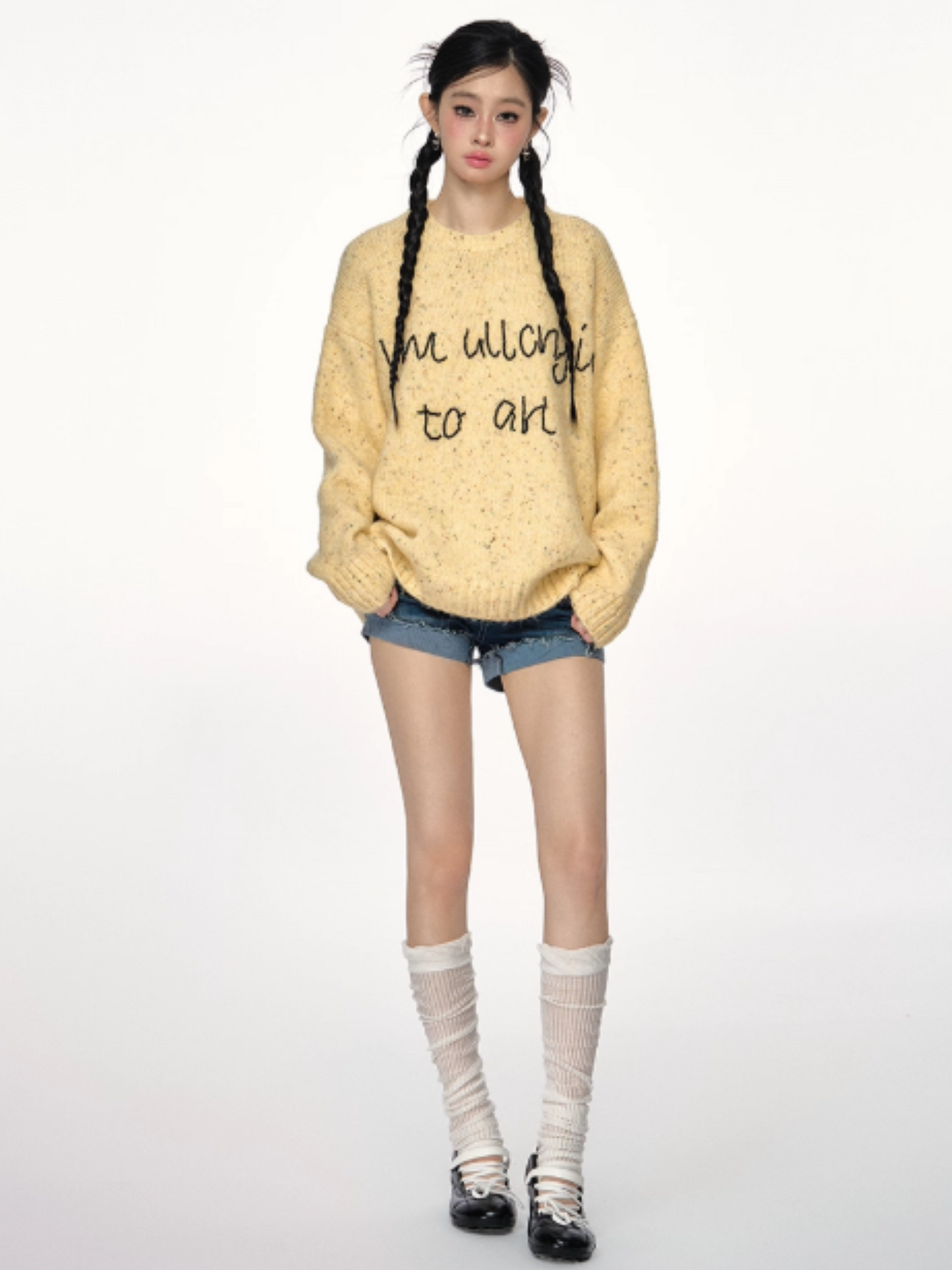 PCH - Alpaca Wool Blend Knit Pullover with Beaded Letter Embroidery
