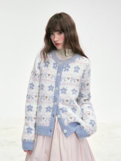 "Indigo Bloom" Retro Knit Cardigan LL2025306
