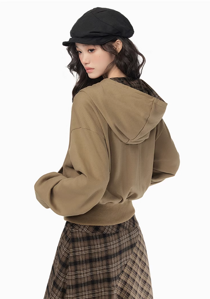 EPTISON - Y2K Plaid Patchwork Hooded Jacket