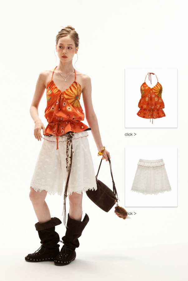 Sunset Bloom Halter Drawstring Top