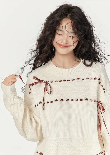 EPTISON - Preppy White Knit Sweater