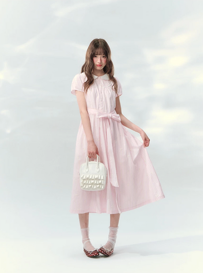 “Pink Mist Soufflé” Blush Pink Embroidered Doll Collar Dress