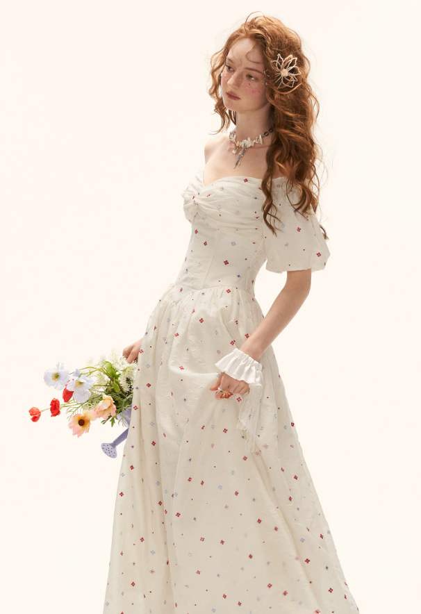 Romantic Floral Twist-Bustier Maxi Dress WE966