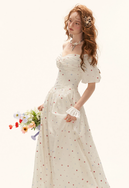 Romantic Floral Twist-Bustier Maxi Dress WE966