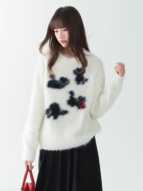 罐头士多所 - "Fuzzy Cat Whimsy" Knit Pullover Sweater LL2025193