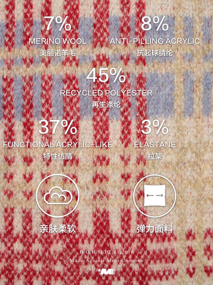 MAMC - Red Plaid Merino Wool Knit Cardigan WE831