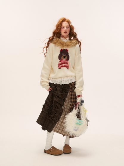 MAMC - Brown Patchwork Plaid Layered Midi Skirt WE738