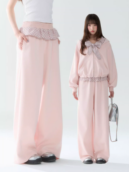 罐头士多所 - Pink Plaid Bow Hoodie & Jogger Set – Preppy Girl Matching Loungewear