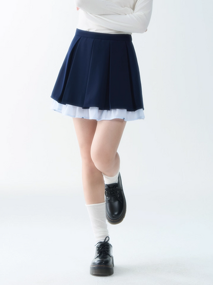 罐头士多所 - Blue Embroidered Butterfly Two-Piece Set – Preppy Contrast Collar Jacket & Skirt