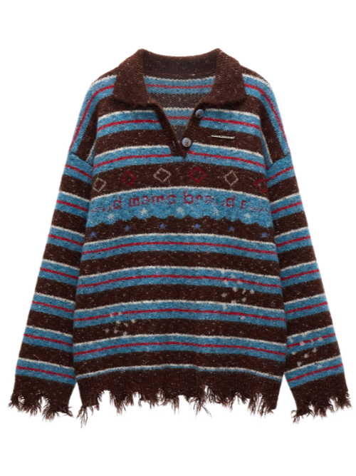 MAMC - Star Stripe Polo Knit Sweater WE768 - BLUE