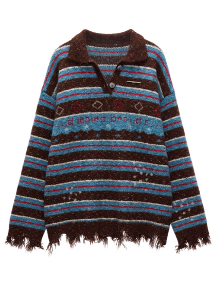 MAMC - Star Stripe Polo Knit Sweater WE768 - BLUE