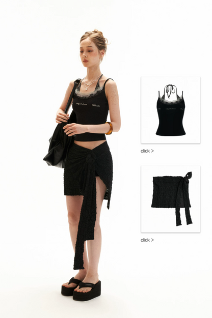 Wrap-Tie Asymmetrical Slit Mini Skirt