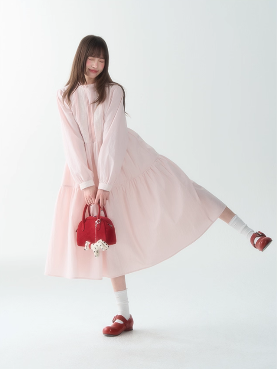 罐头士多所 - Soft Lace-Trim French Midi Dress – Sweet Preppy Early Fall Look