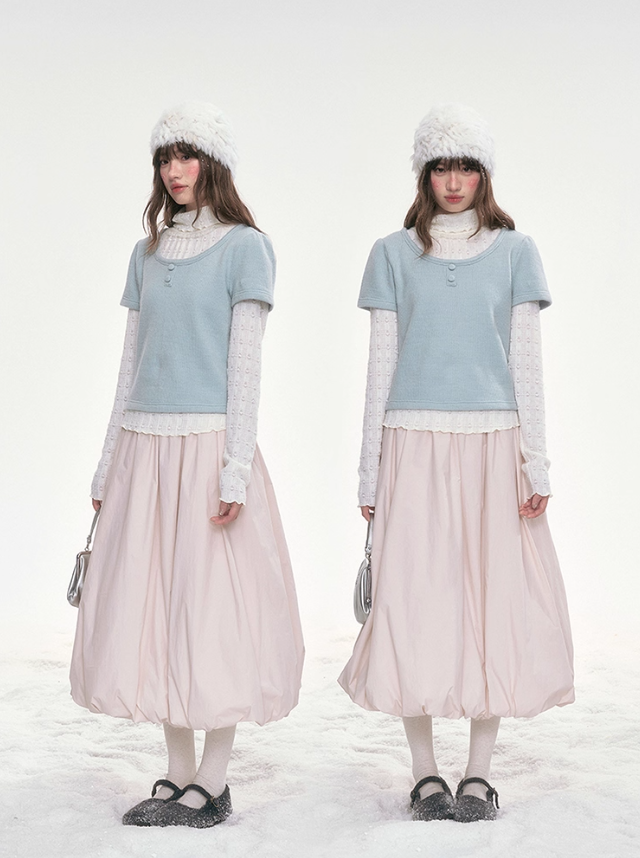 "Mint Soda" Knit & Lace Layered Top Set LL2025335