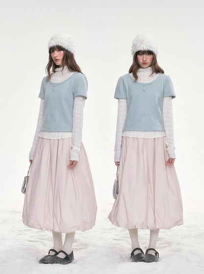 "Mint Soda" Knit & Lace Layered Top Set LL2025335