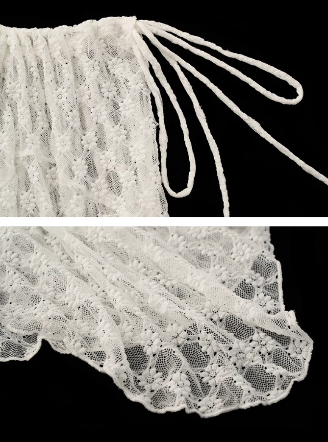 MAMC - White Sheer Lace Layering Apron – Adjustable Tie-Waist Summer Overlay