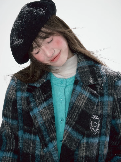 冰雪 - Plaid College Style Woolen Coat