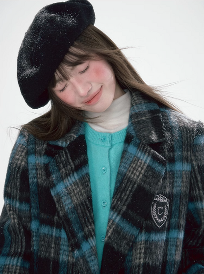 冰雪 - Plaid College Style Woolen Coat