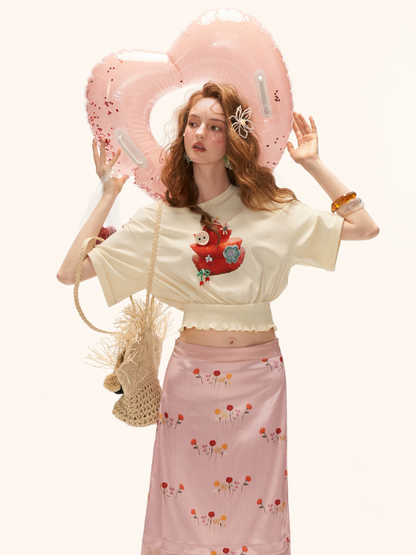 "Strawberry Tart Muse" Off-Shoulder Cropped T-shirt WE939