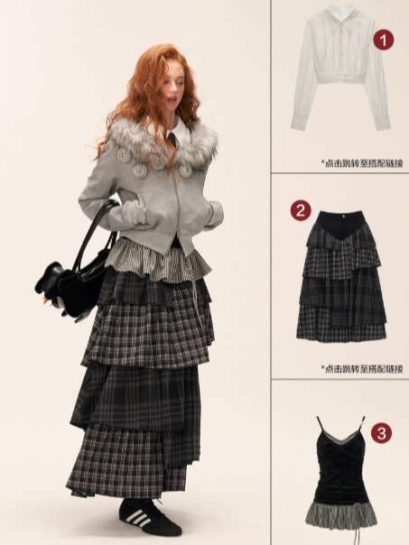 MAMC - Asymmetrical Shoulder Detachable Fur Collar Floral Jacket WE762 - GRAY
