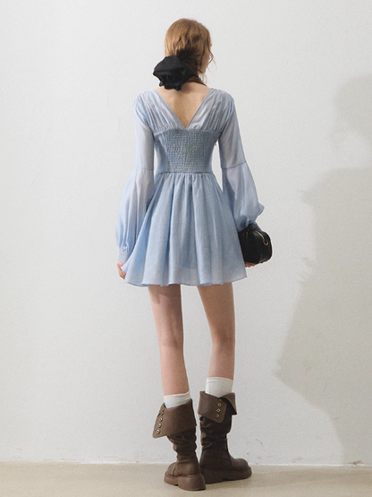"晴天湖边" Lakeside Serenity Tencel Bow-Tie Dress