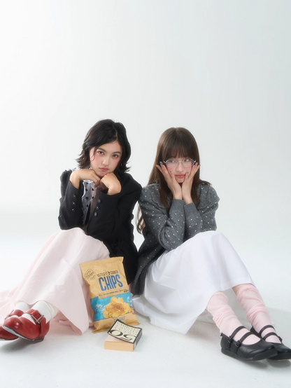 罐头士多所 - "Sweet Mist" Grey Polka Dot Knit Cardigan