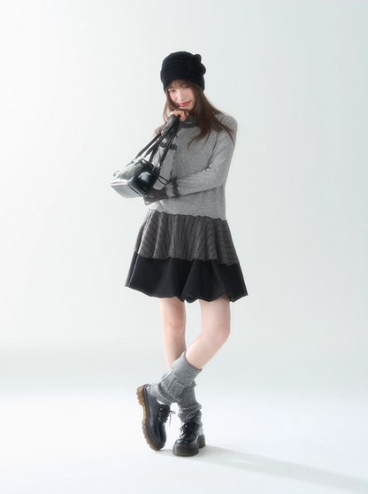 罐头士多所 - Soft Wave Contrast Color Ruffle Edge Knit Cardigan