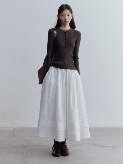 FUSSED Everyday Nerd Pleated Cotton Midi Skirt in Mist White FOF-25SS172a