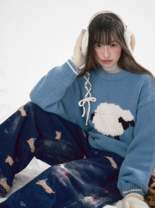 迭邦邦 - Blue Ribbon Bow Sweater