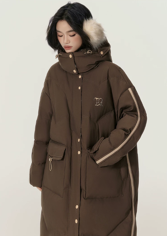 EPTISON - Brown 90% White Duck Down Long Puffer Coat