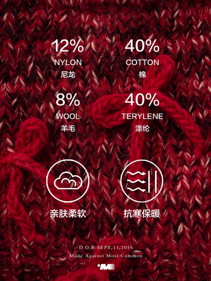 MAMC - Mid-Length Red Bow & Floral Knit Cardigan WE900