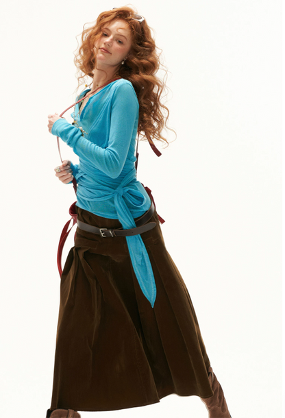MAMC - Cloud Knit Wrap Top with Crossover Ties and Metal Claw Detail (Blue / White)