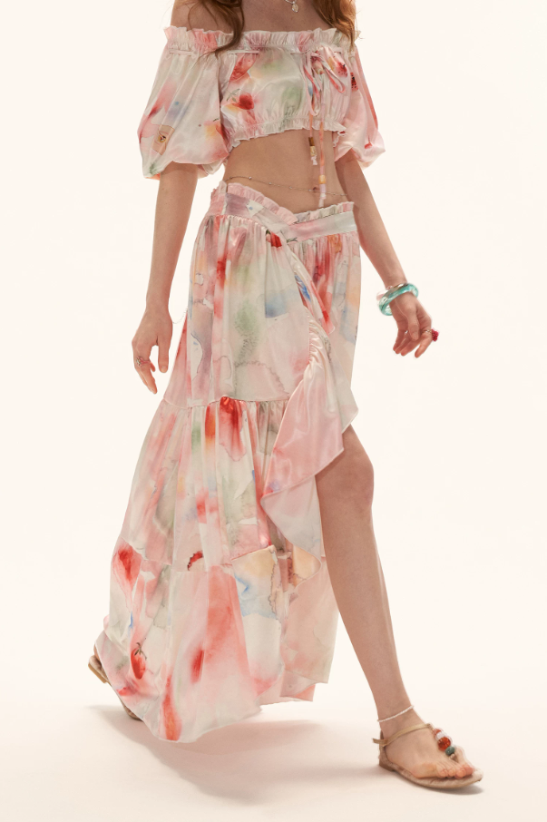 MAMC - "Watercolor Fruit Mood" Off-Shoulder Top & Ruffle Skirt Set WE945