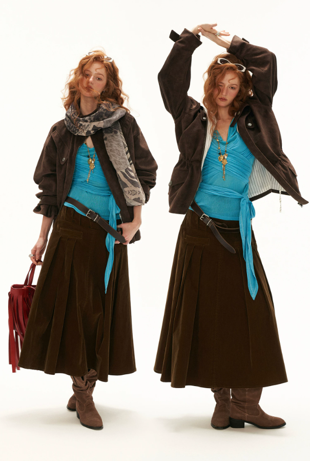 MAMC - Cloud Knit Wrap Top with Crossover Ties and Metal Claw Detail (Blue / White)
