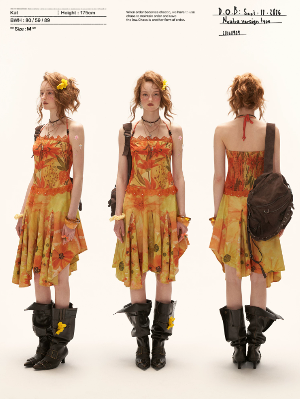 "Sunset Bloom Mood" Halter Floral Midi Dress WE933