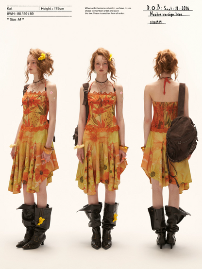 "Sunset Bloom Mood" Halter Floral Midi Dress WE933